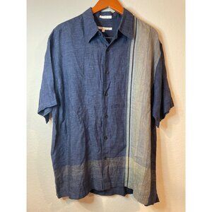 Perry Ellis Blue Linen Collared Button Down Shirt Sz XL